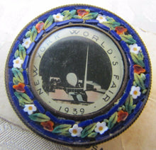 Load image into Gallery viewer, 1939 NEW YORK WORLDS FAIR MICRO MOSAIC Souvenir Pin ITALY NYWF Ornate Rare HTF
