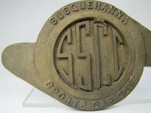 Load image into Gallery viewer, SSCC SUSQUEHANNA SPORTS CAR CLUB Old Brass Paperweight Embossed Ad Sign Plaque
