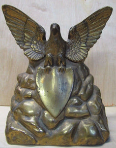 Old Brass Eagle Doorstop large heavy spread winged shield perched on rocks Art