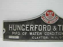 Load image into Gallery viewer, H&amp;T HUNGERFORD &amp; TERRY PURE WATER CONDITIONING PLANTS CLAYTON NJ USA Sign
