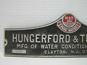 H&T HUNGERFORD & TERRY PURE WATER CONDITIONING PLANTS CLAYTON NJ USA Sign