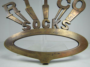 RITCO SOCKS Old Bronze Clothing Department General Store Display Sign Brass Wash