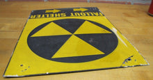Load image into Gallery viewer, Orig Old FALLOUT SHELTER Sign Cold War Era DoD Galvanized Steel Left Arrows
