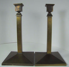 Load image into Gallery viewer, Antique Bradley &amp; Hubbard Candlesticks Pair brass posts cast iron base tall B&amp;H
