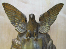Load image into Gallery viewer, Old Brass Eagle Doorstop large heavy spread winged shield perched on rocks Art
