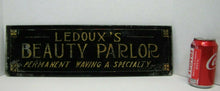 Load image into Gallery viewer, Old LEDOUX&#39;S BEAUTY PARLOR Reverse on Glass Sign Permanent Waving a Specialty
