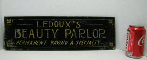 Old LEDOUX'S BEAUTY PARLOR Reverse on Glass Sign Permanent Waving a Specialty