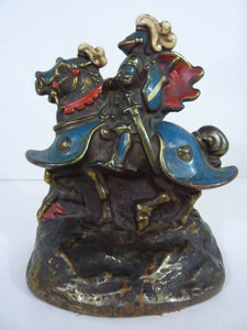 KNIGHT IN SHINING ARMOUR WARRIOR ON HORSEBACK Old Bookend Decorative Art Statue