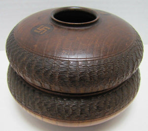 1800s Victorian Wooden Hair Receiver Swirling Logs Good Luck 'Swastikas' Ornate