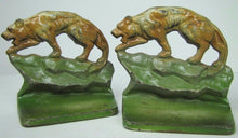 Load image into Gallery viewer, Old TIGER Prowling Crouching in Landscape Cast Iron Decorative Art Pair Bookends
