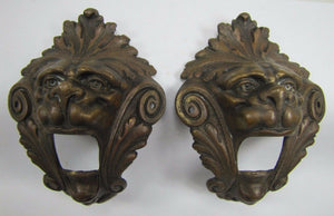 Monsters Beasts Antique Figural Pair Bronze Decorative Hardware Elements