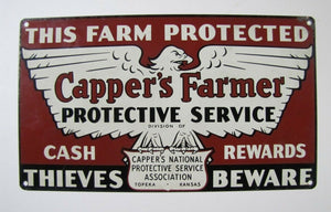Orig 1950s Capper's Farmer Sign This Farm Protected-Cash Rewards-Thieves Beware