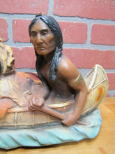 Load image into Gallery viewer, Old Chalkware Native American Indians Canoe Clock Decorative Arts Statue Large
