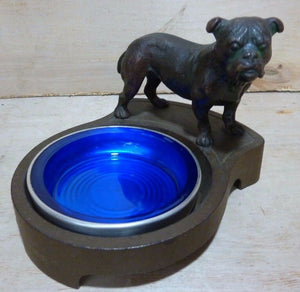Antique Bulldog Tray cast iron bronze wash decorative art card tip coin ashtray