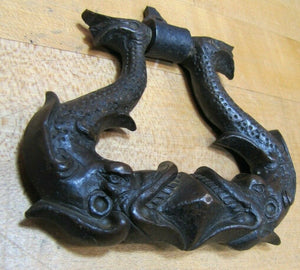 Antique Bronze Koi Dauphin Devil Fish Door Knocker Pull Ornate Hardware Element