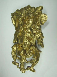 19c Devil Evil Scarey Face Figural Brass & Gilt Decorative Art Hardware Element