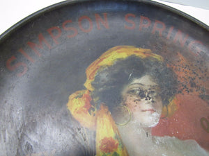 Antique Simpson Spring Beverages Tin Litho Ad Large Sign Tray early 1900s htf