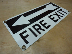 FIRE EXIT Orig Old Porcelain Sign Left Arrow Industrial Safety Gas Station Shop