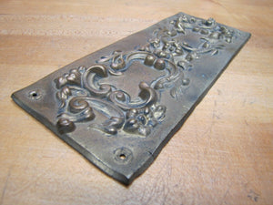 Antique Door Push Plate Ornate high relief Flowers Vines Scrollwork thin Brass