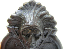 Load image into Gallery viewer, FLECK BROS INDIAN CHIEF Antique Cast Iron Advertising Tray PEACE PIPE TOMAHAWK
