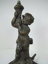 Load image into Gallery viewer, Antique Victorian Gas Lamp figural child holding urn ornate old decorative light
