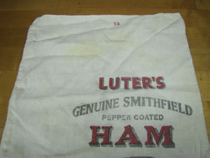 Old LUTER'S Genuine Smithfield Pepper Coated HAM Cloth Sack Bag Va Pig Hog Bbq