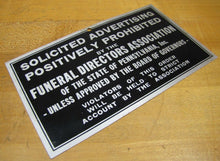 Load image into Gallery viewer, FUNERAL DIRECTORS Assn Penna SOLICITED ADVERTISING STRICTLY PROHIBITED Old Sign
