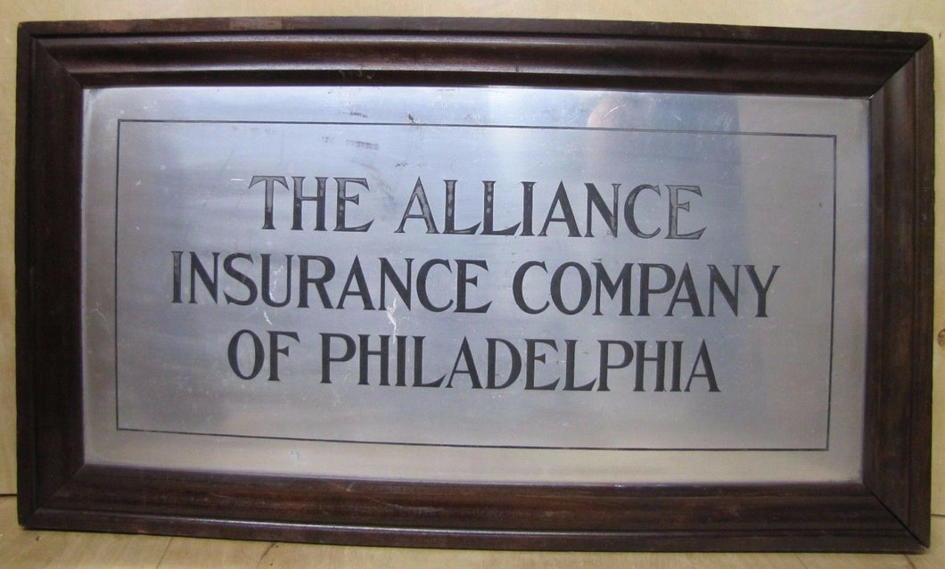 THE ALLIANCE INSURANCE CO OF PHILADELPHIA Antique Framed Sign GOODMAN Co NY USA