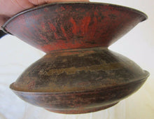 Load image into Gallery viewer, Antique 19c Metal Spittoon Decorative Arts Old Red Yellow Black Paint Patina
