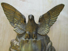 Load image into Gallery viewer, Old Brass Eagle Doorstop large heavy spread winged shield perched on rocks Art
