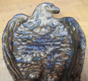 Antique PERCHED EAGLE Figural Tray Cast Iron Old Gold Paint Card Tip Trinket Art