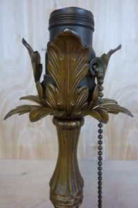 Antique Leaves Petals Decorative Cast Iron Lamp Original Old Gold Paint Light