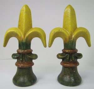 Old Pair Fleur De Lis Cast Iron Figural Finials Architectural Hardware Elements