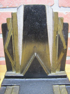Art Deco SKYSCRAPER Stylized Geometric Cast Iron Pair Bookends Decorative Arts