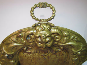 Antique Victorian Horned Devil Brass Tray evil head open mouth crumb dust ashes