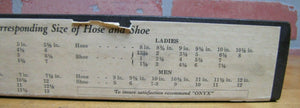 ONYX Hosiery Old Store Display Advertising Sign Hose Shoe Chart Wood & Copper