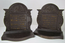 Load image into Gallery viewer, Antique Cast Iron Northwind Poems Bacon Johnsoniana Bookends bronze wash lrg B&amp;H
