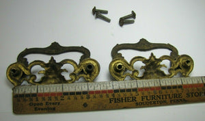 HORNED DEVIL HEADS Pair 19c Victorian Pull Bronze Brass Architectural Hardware