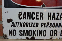 Load image into Gallery viewer, Orig Old Porcelain DANGER CANCER HAZARD Sign NO SMOKING OR EATING Unique Htf Adv
