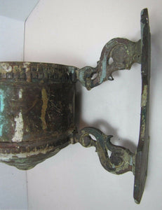 Antique Oil Lamp Wall Mount Bracket unique early bronze copper ornate detailing