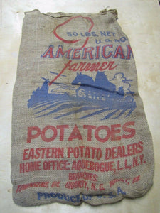 Old American Farmer Potatoes Advertising Burlap Sack Eastern Potato Dealers USA