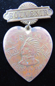 IORM Red Men Annual Convention Antique Souvenir Heart Pin Pinback Medallion