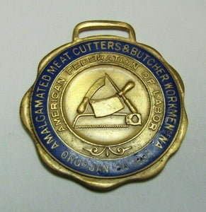 Antique MEAT CUTTERS & BUTCHERS WORKMEN AFL Fob Medallion BASTIAN BROS NY Ornate