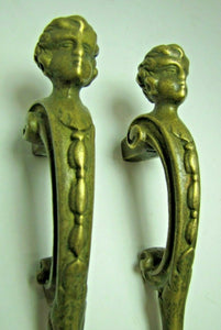 Antique Pair Figural Head Handle Pull Brass Architectural Hardware Elements