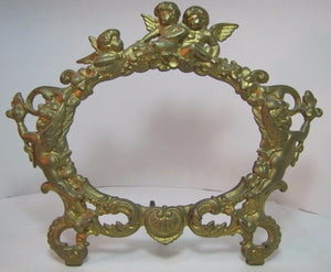Antique Art Nouveau Cast Iron Cherubs Frame picture mirror high relief gold old