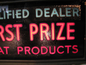 Orig 1950's FIRST PRIZE MEAT PRODUCTS Lighted Sign Tobin's Hot Dogs Deli Grocery