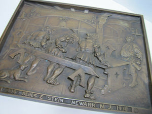 1930s DEHLS & STEIN NEWARK NJ Bar Pub Tavern Scene Bronze Plaque Sign Ornate