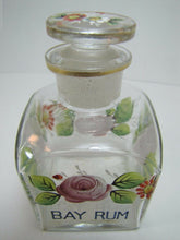 Load image into Gallery viewer, Antique BAY RUM Apothecary Drug Store Square Glass Bottle Hand Painted Jar
