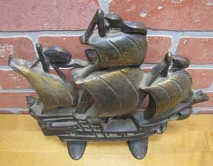 c1930 Cast Iron Nautical Sailing Ship Doorstop Creation Co Wonderful Detail