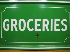 GROCERIES Old Porcelain Sign Grocery Country Corner Store Farm Stand Advertising